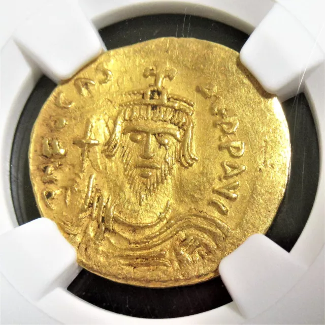 Byzantine Empire:  Phocas (AD 602-610). AV solidus Crying Emperor! NGC Choice AU