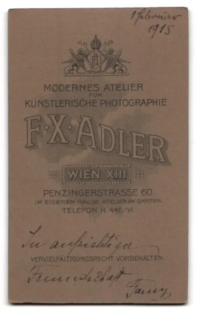 Photography F. X. Adler, Vienna, Penzingerstr. 60, Bourgeois Lady with Modern F 2