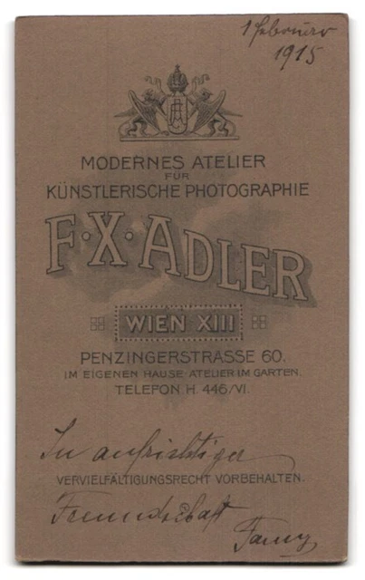 Photography F. X. Adler, Vienna, Penzingerstr. 60, Bourgeois Lady with Modern F 2