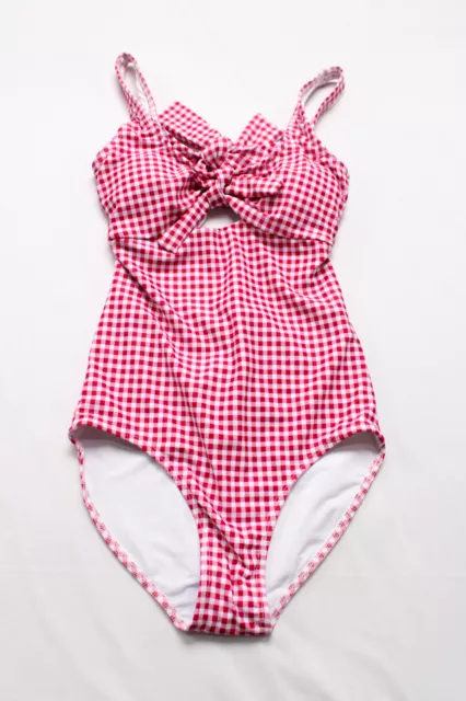 Pink Desert Women's Tie Front Gingham One Piece Swimsuit BE5 Pink Size XS NWT