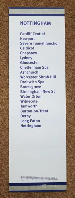 1 x Central Trains Carriage Destination Label - NOTTINGHAM