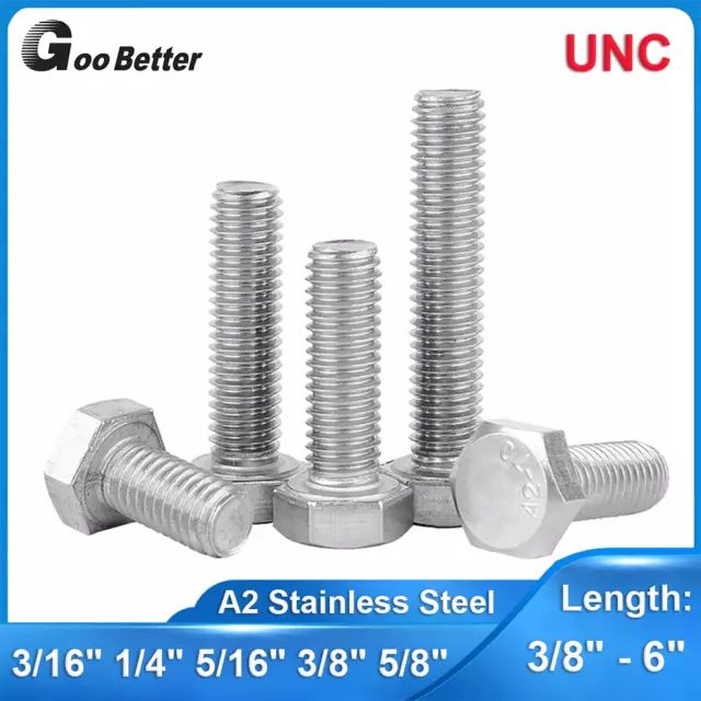 3/16" 1/4" 5/16" 3/8" 5/8" UNC Hexagon Hex Set Screws Bolts A2 Stainless Steel