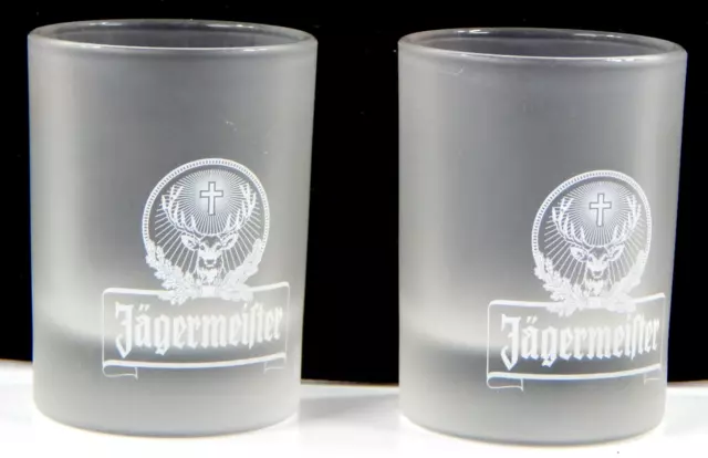 SET OF 2 JAGERMEISTER SHOT GLASSES BARWARE FROSTED 2cl MARK PARTY APRITIF