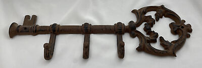 Cast Iron Skeleton Key Holder 14" x 5" Wall Mounted Coat Rack Three Hook