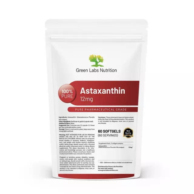 Astaxanthin 12mg 60 softgels ANTIOXIDANT IMMUNE SUPPORT ANTI AGING