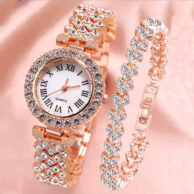 Armbanduhr, Geschenk für Damen, Damen-Armbanduhr mit Strasssteinen und Armband 3