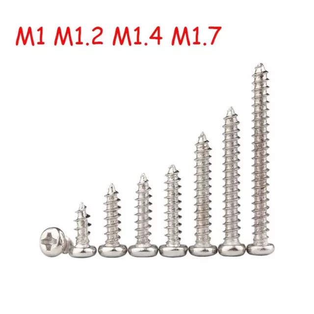 100pc M1 - M1.7 Mini Phillips Round Head Self Tapping Wood Screws Nickel Plated