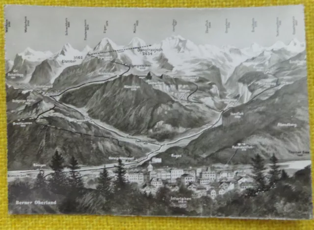 Ansichtskarte Berner Oberland-Interlaken-Panorama/Reliefkarte  50er J.(30-23)