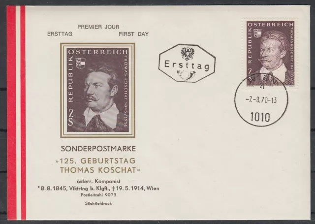 Österreich Austria 1970 FDC Mi.1336 Geburtstag Thomas Koschat Komponist [af806]