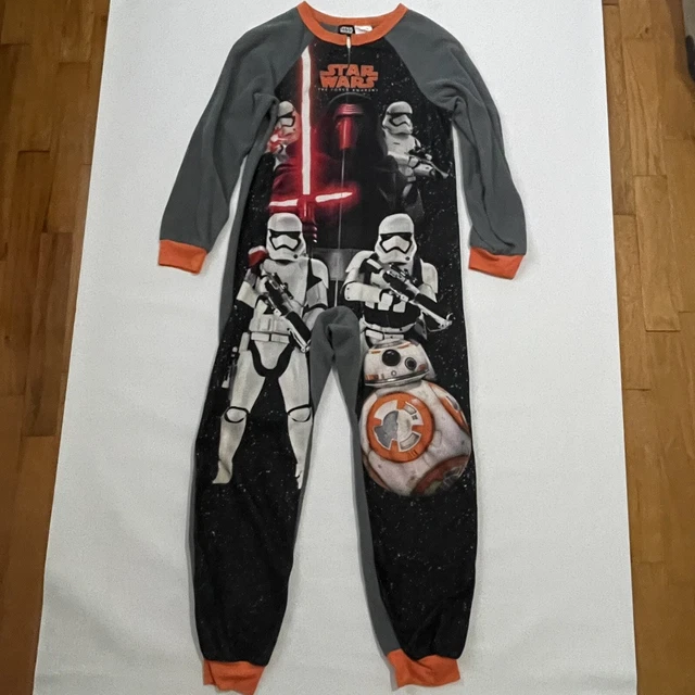 Star Wars Pajamas One Piece Union Suit Boys Girls Sz 10/12 The Force Awakens
