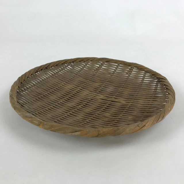 Japanese Handwoven Zaru Bamboo Basket Vtg Natural Kago Colander 24cm Wide B218 2