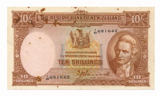 New Zealand NZ 10 Shillings T. P. Hanna ND (1940-1955) P. 158a crisp VF+ Note