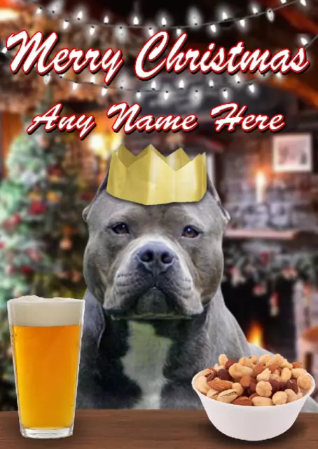 American Pit Bull Terrier Dog Merry Christmas Pub Pint Personalised Card A5 PX78