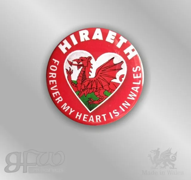 Hiraeth & Welsh flag heart - Small Button Badge - 25mm diam