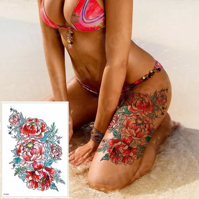 1sheet Flower Rose Waterproof Tattoos Bikini Peony Temporary Tattoo Body Art Dec