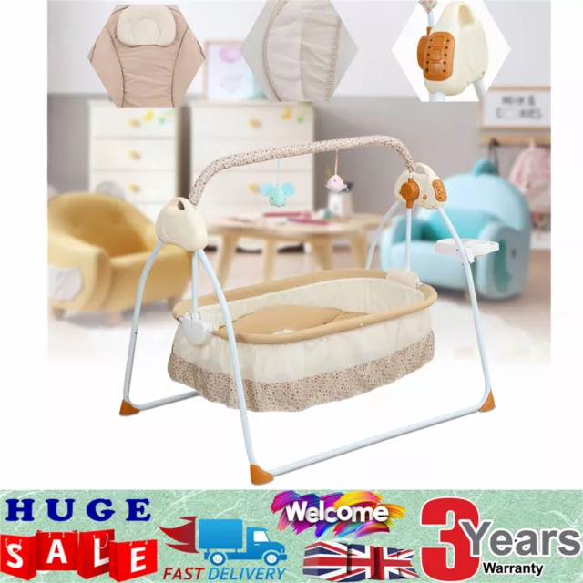 Electric Baby Auto-Swing Crib Cradle Infant Bluetooth Rocker Sleep Bed + Mat