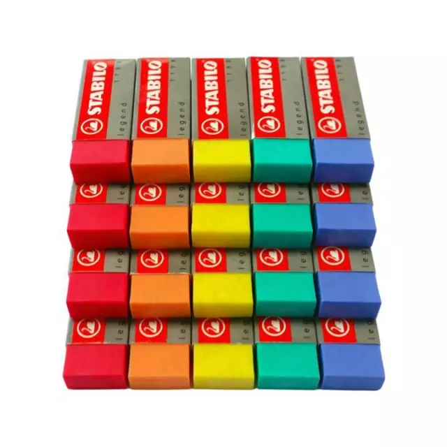 STABILO Legacy Legend Coloured Plastic Rubber Erasers - Pack of 5 Assorted