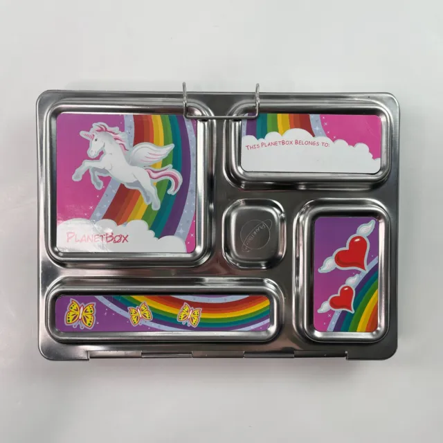 PlanetBox 5 Compartment Lunch Box with Magnetic Unicorn Rainbow Excellent Clean