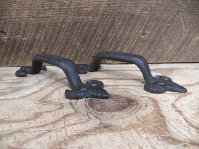 Lot of 2 Rustic 7" Cast Iron Sturdy Gate Pull Handle Cupboard Cabinet Drawer