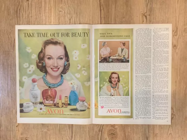 Magazine Ad* - 1956 - Avon Cosmetics - Take Time For Beauty - (two-pages) (#3)