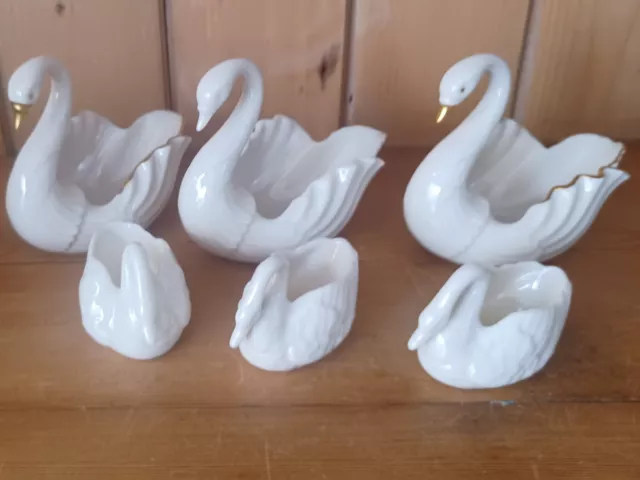 Vintage Lenox Porcelain  Swans Lot Of 6 Figurine Trinket 3 Large 3 Small USA