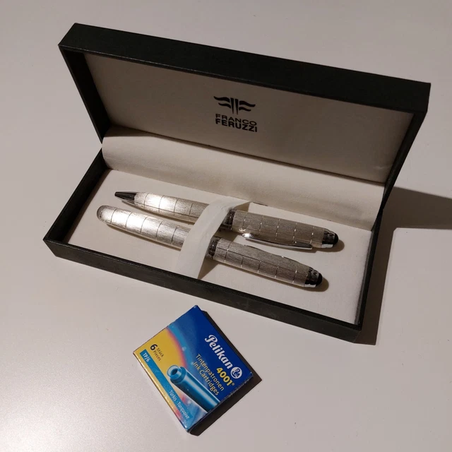 Designer Silver Fountain Pen And Ballpoint Pen Gift Set - Unused