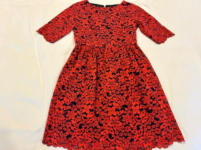 Shoshanna Size 8 Lace Fully Lined Red Back Zip 3/4 Sleeve Knee Length Dress