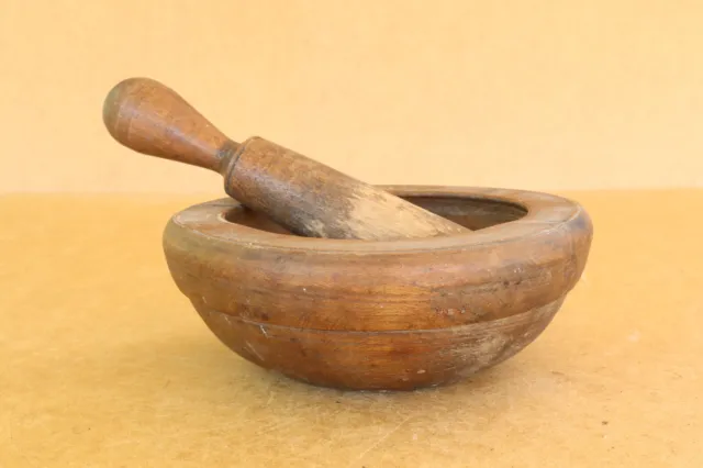 Antique Bowl Vintage Wood Bowl Mortar and Pestle Farmhouse Rustic Early 20th.