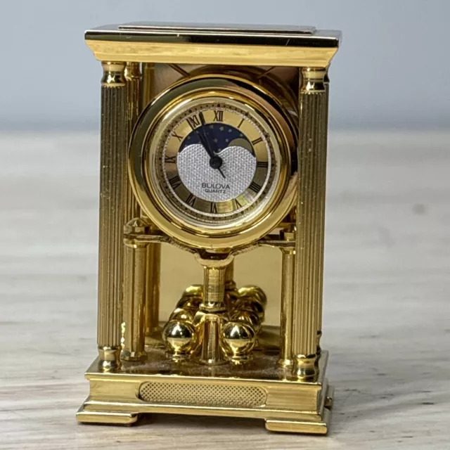 Miniature Bulova Quartz Boutique Series Brass Mantle / Desk Clock B0510 Untested