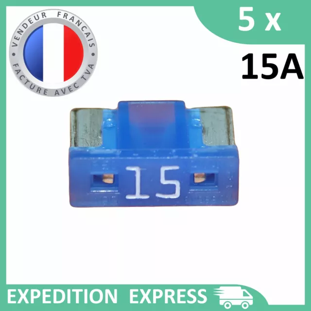5 mini fusibles 15A auto moto à lame low profile bleu