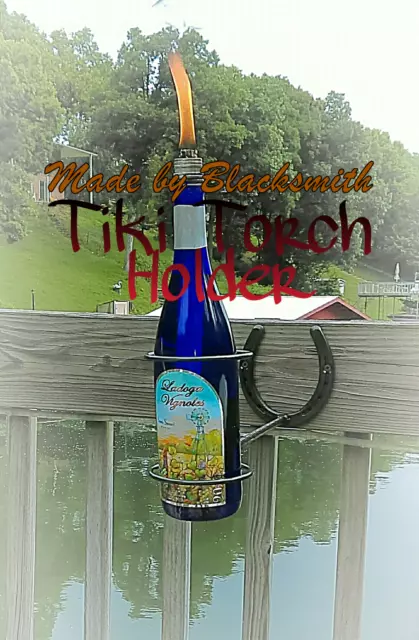 Wine Bottle Tiki Torch Holder-Horseshoe or Std Mount, Side Deck/Fence*Free Ship