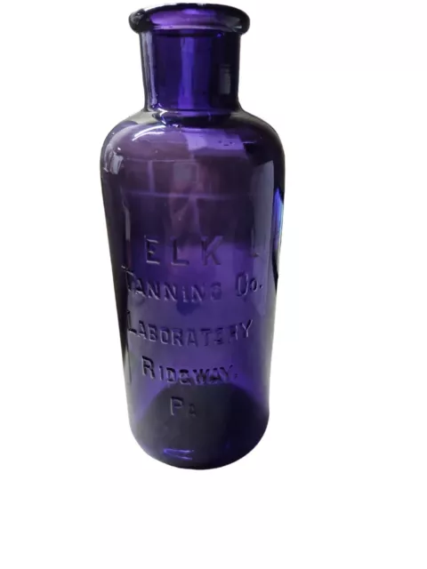 Antique 1800's Deep Purple Glass Bottle Elk Tanning Co Ridgway PA