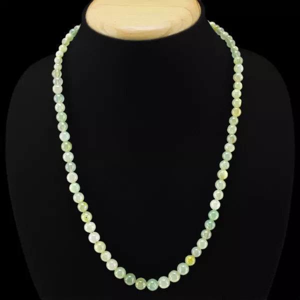 Genuine 145.00 Cts Natural Green Aquamarine Round Shape Beads Necklace (Rs)