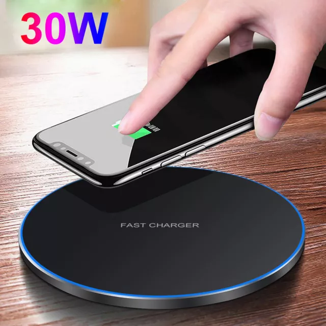 30W Wireless Phone Charger Pad Universal Fast Charging Dock For Samsung iPhone