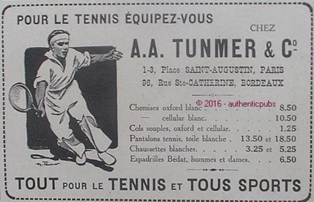 Publicite A.a Tunmer Sport Vetement Pour Le Tennis Oxford De 1918 French Ad Pub