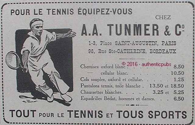 Publicite A.a Tunmer Sport Vetement Pour Le Tennis Oxford De 1918 French Ad Pub