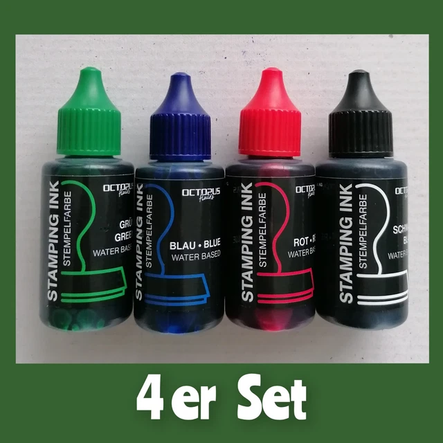 Octopus Stempelfarbe 30 ml Set aus Rot Schwarz Blau Grün