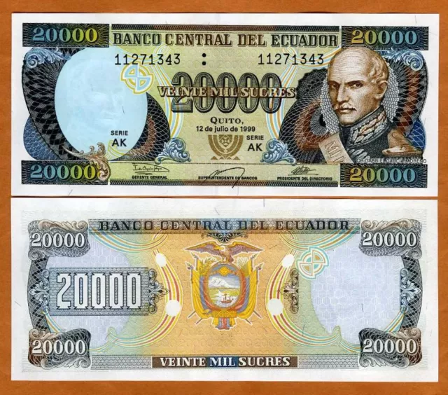 Ecuador, 20000 (20,000) Sucres, 12-7-1999, P-129, AK, UNC PRE - $USD