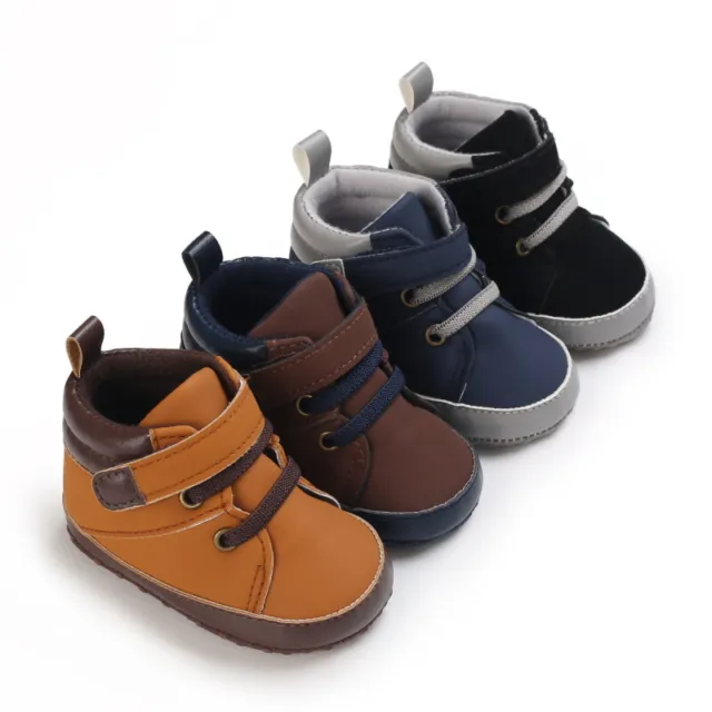 Newborn Baby Boy Crib Shoes Infant Toddler PreWalker Trainers High Top Sneakers