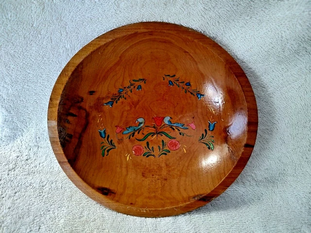 Vintage Wooden Hand Painted Salad Fruit Bowl w/ Blue Birds 9"