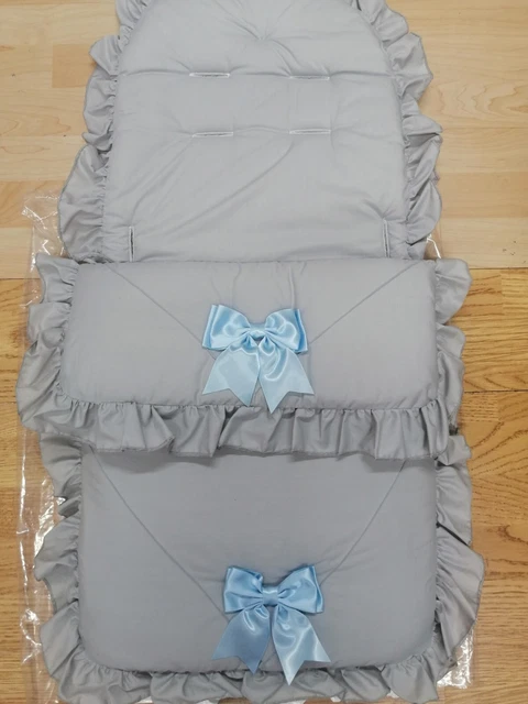 Baby Jungen grau & blau großes Band Fuß Muff gemütliche Zehen Kinderwagen Buggy