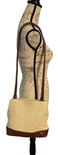 Nine West Straw Handbag Shoulder Bag  Brown Vegan Trim and Double Handles Purse