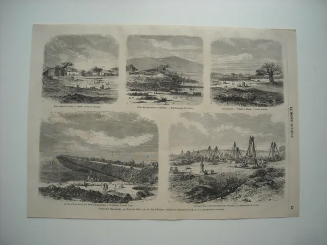 1865 Engraving. French Colonies. Dakar Views. Large Jet. Village Of Thann