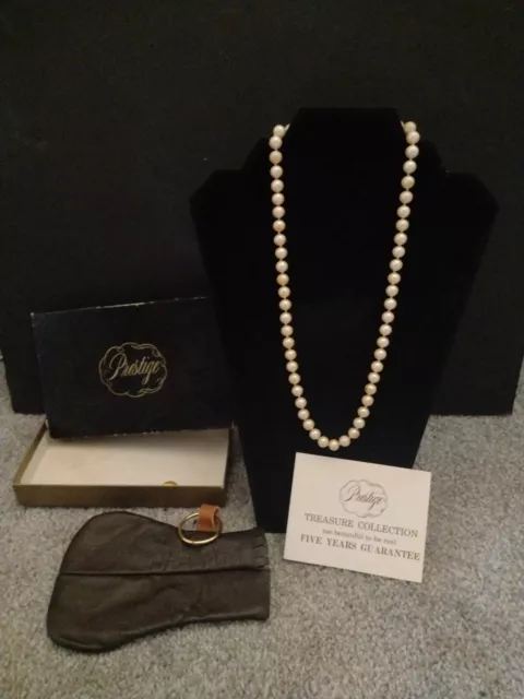 VINTAGE PRESTIGE PEARL Necklace In Box Bag 8mm Hand Knotted #2 Sterling  Clasp $12.99 - PicClick