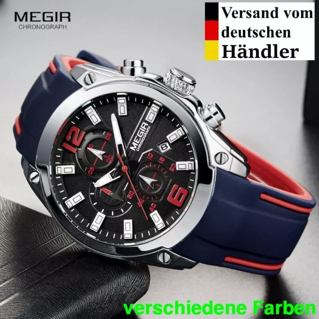 Herren Uhr Chronograph Analog Uhren Armbanduhr Citizen Silikon Band Quarz Datum