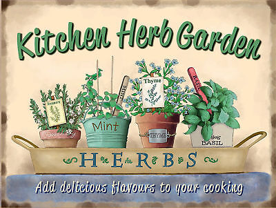 Kitchen Herb Garden Plaque Vintage Metal Tin Signs Plate Decor Art Wall Poster