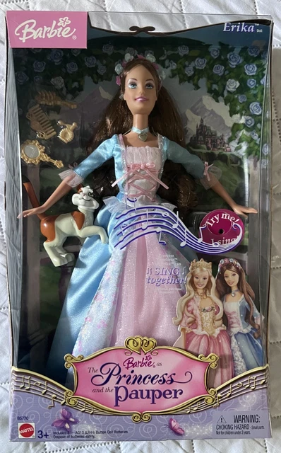 NEW Barbie Princess &the Pauper Erika Singing Doll B5770 Brown Hair & Dog RARE!