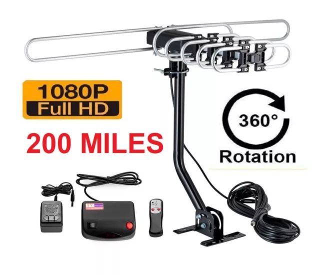 200 MILES OUTDOOR TV ANTENNA MOTORIZED AMPLIFIED HIGH GAIN dB HDTV  UHF VHF FM