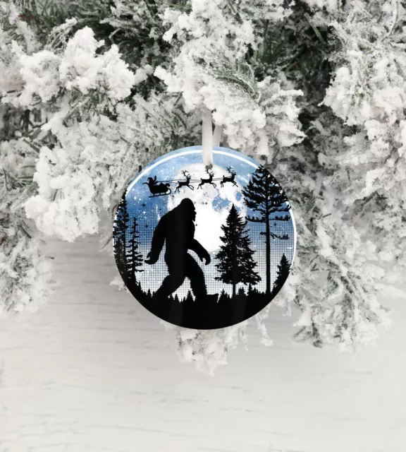 Santa Sleigh Bigfoot Ceramic Christmas Ornament