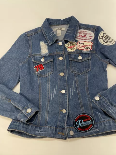 Refuge Button Up Jean Jacket With Patches Womans S Denim 2